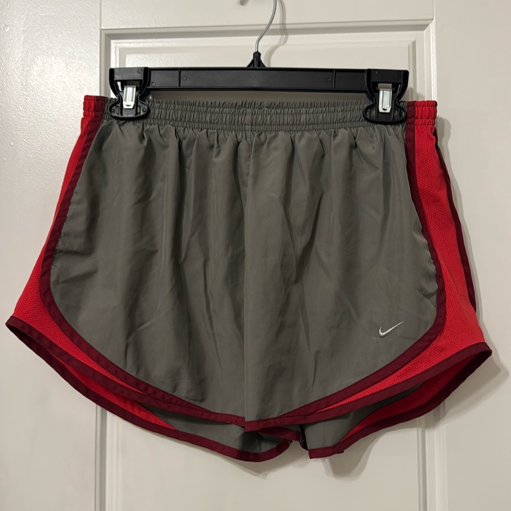 Gray and Red Nike Dri-Fit Athletic Shorts